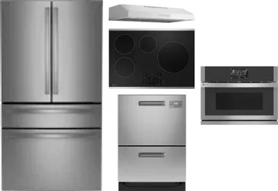 5 Piece Package Includes Refrigerator, Cooktop, Wall Oven, Hood And Dishwasher